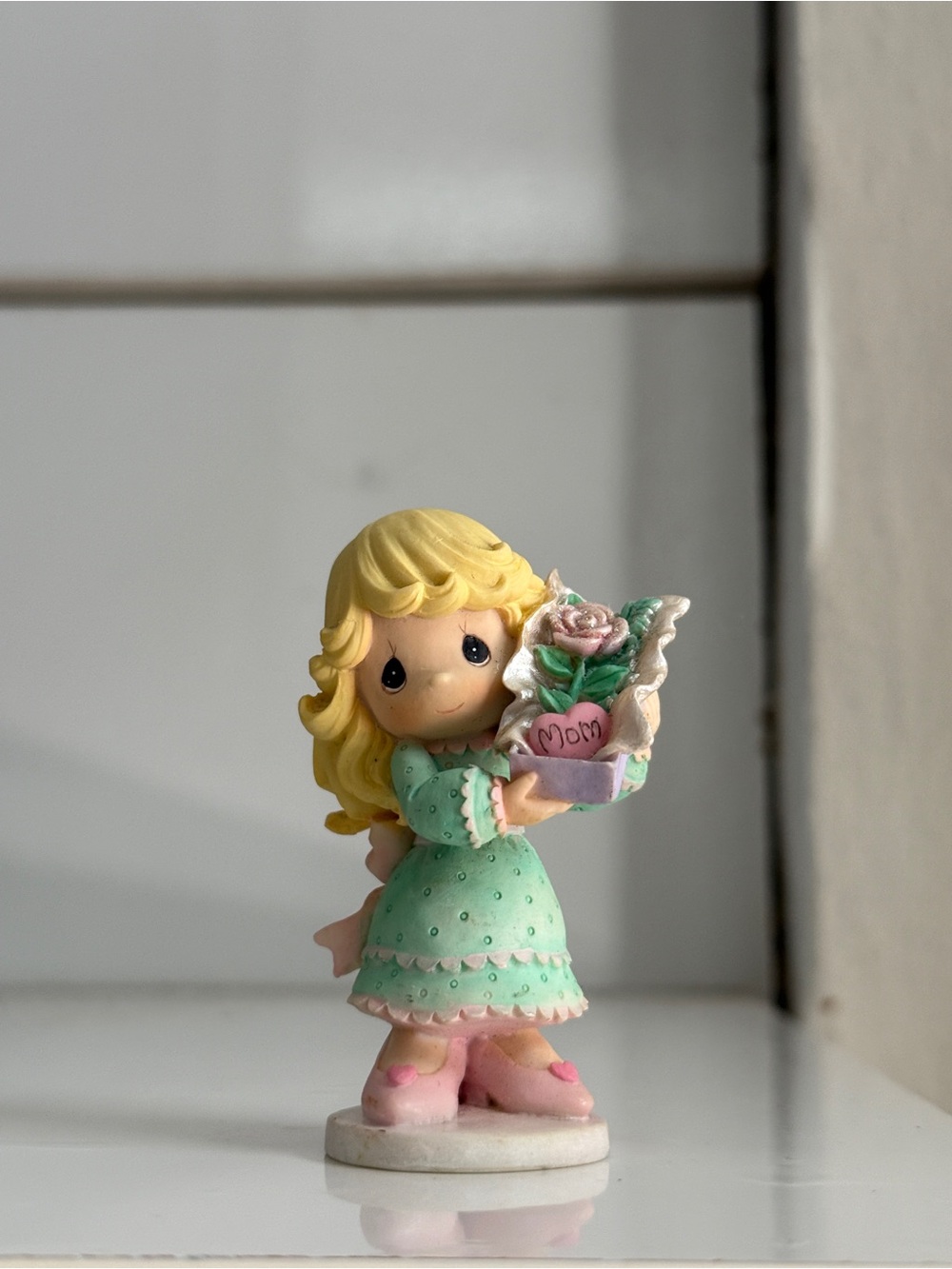 Precious Moments Figurine with Pastel Dress and Bouquet